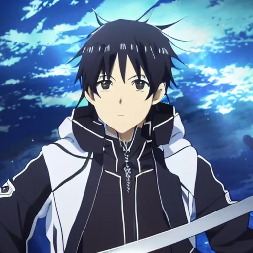 Image similar to Key anime visual of Kirito from Sword Art Online; official media