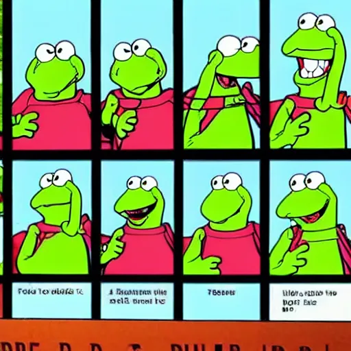 Prompt: Kermit appears in Dilbert comic strip