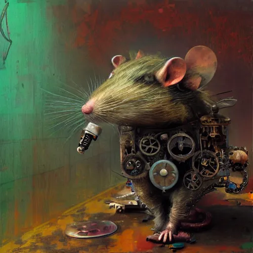 Image similar to steampunk rat, acid, 303, psychedelic, by ruan jia