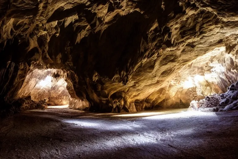 Image similar to a beautiful cave, cinematic