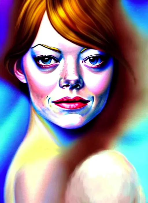 Image similar to amazingly pretty painting depiction of Emma Stone in 2012 as a young goddess staring seductively at you. soft detailed painting at 16K resolution and amazingly epic visuals. epically beautiful image. amazing effect, image looks gorgeously crisp as far as it's visual fidelity goes, absolutely outstanding. vivid clarity. ultra. iridescent. mind-breaking. mega-beautiful pencil shadowing. beautiful face. Ultra High Definition. soft shading. smooth soft texture. intensely beautiful.