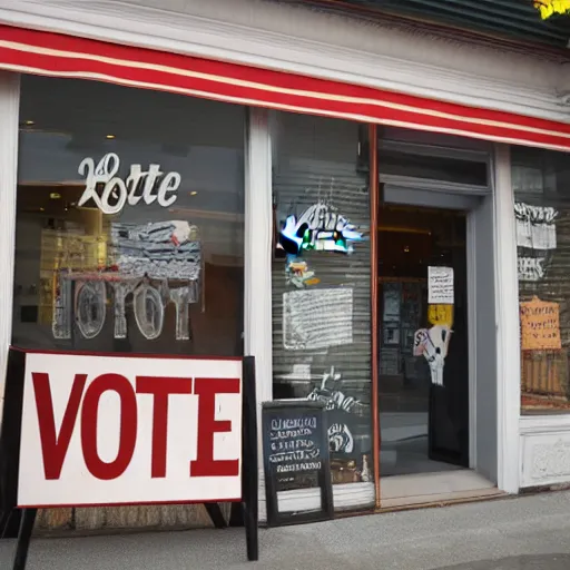 Image similar to a store front that says vote bless