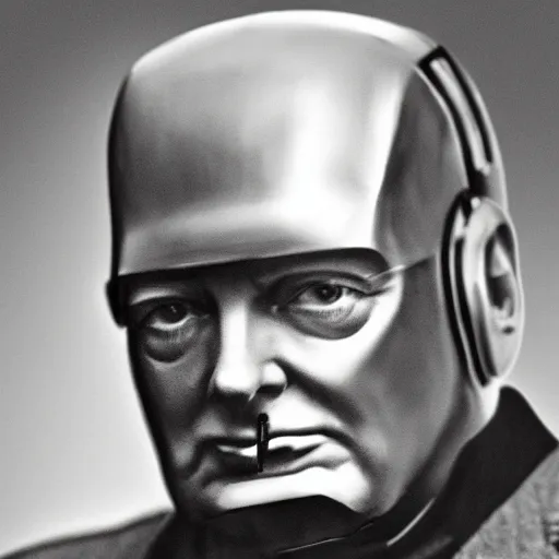 Image similar to winston churchill as iron man, historical photograph, highly detailed, full length portrait, photorealistic face, hd