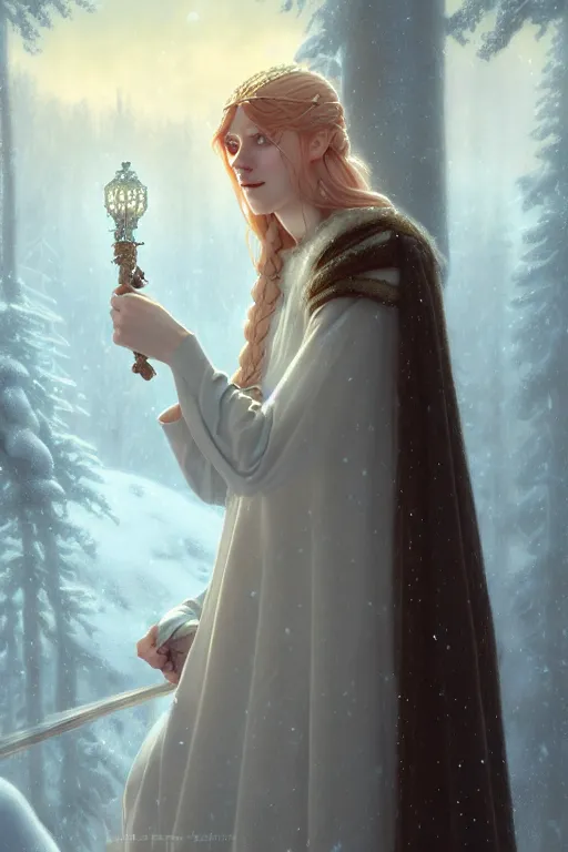 Image similar to nostalgia for a fairytale, nordic, ice, medieval maiden, long hair, tall and thin, illustration, dramatic lighting, soft details, painting, art nouveau, octane render, 8 k, hd, by edmund blair leighton, brom, charlie bowater, faces by otto schmidt