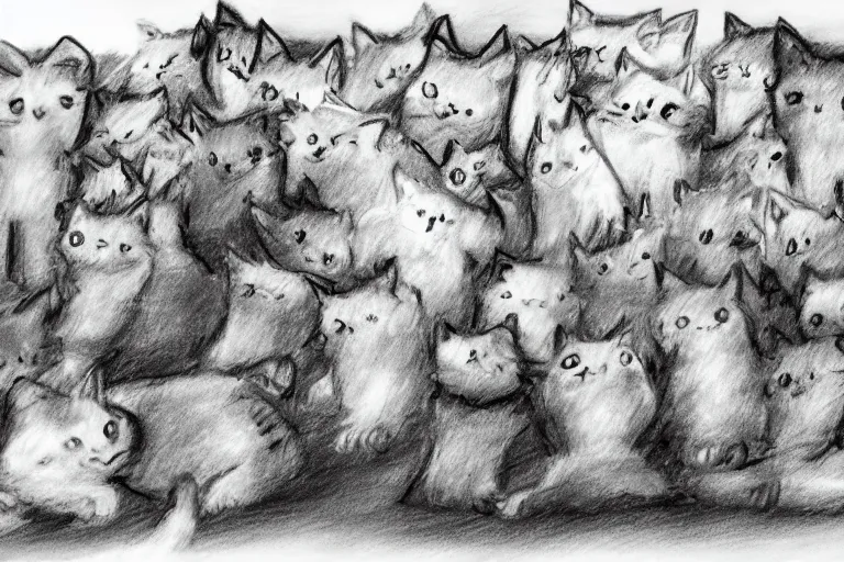 Prompt: a storyboard pencil sketch of a cat speaking to a crowd of cats on top of a rock, rough sketch with erased lines, trending on artstation, detailed, anime