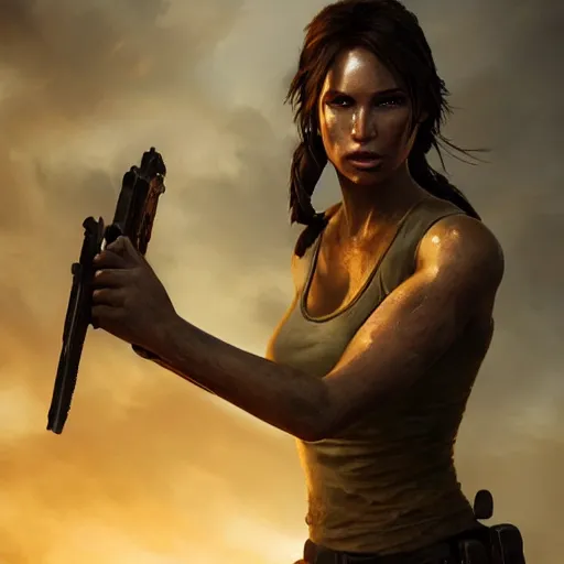 Prompt: lara croft, atmospheric lighting, painted, intricate, volumetric lighting, beautiful, golden hour, sharp focus, ultra detailed, by leesha hannigan, ross tran, thierry doizon, kai carpenter, ignacio fernandez rios