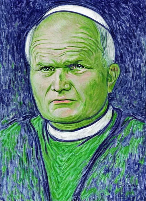 Prompt: portrait of john paul ii as piccolo from dragon ball z by claude monet