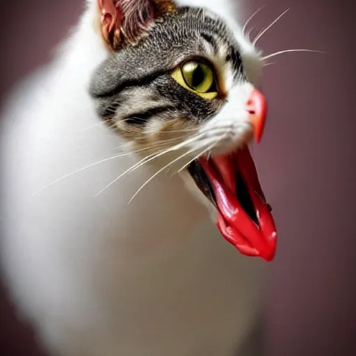 Image similar to a chicken - cat - hybrid, animal photography