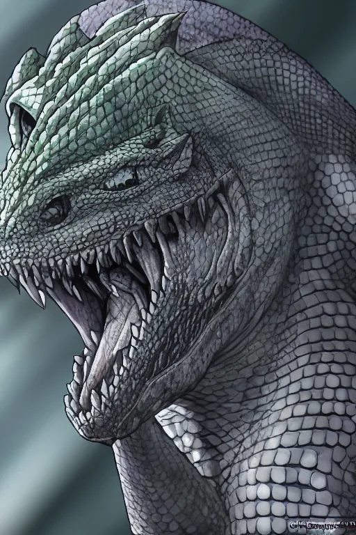 Image similar to lizardman, gray scales, anime, hd,