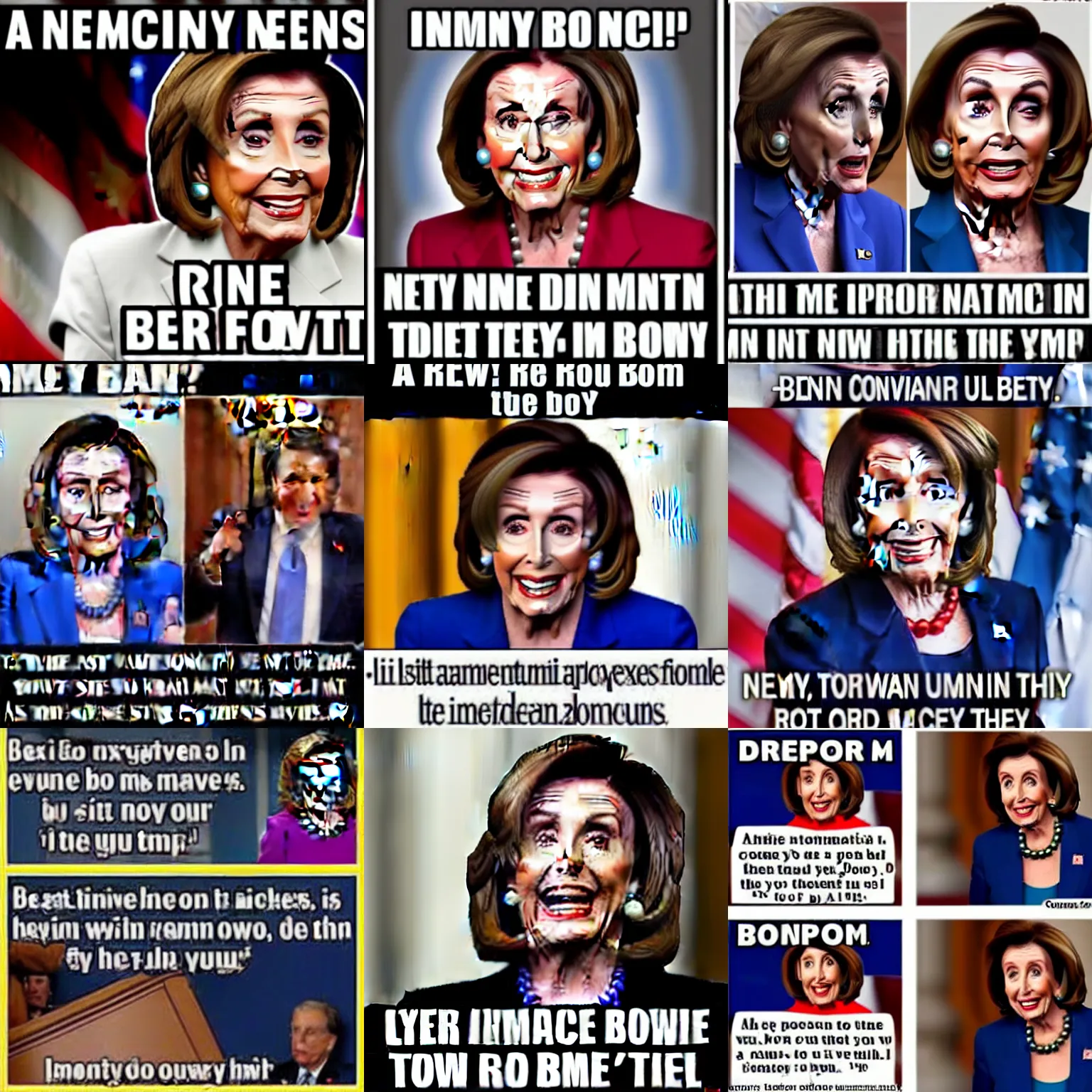 Prompt: a hilarious conservative Nancy Pelosi meme, iFunny Impact font bottom text