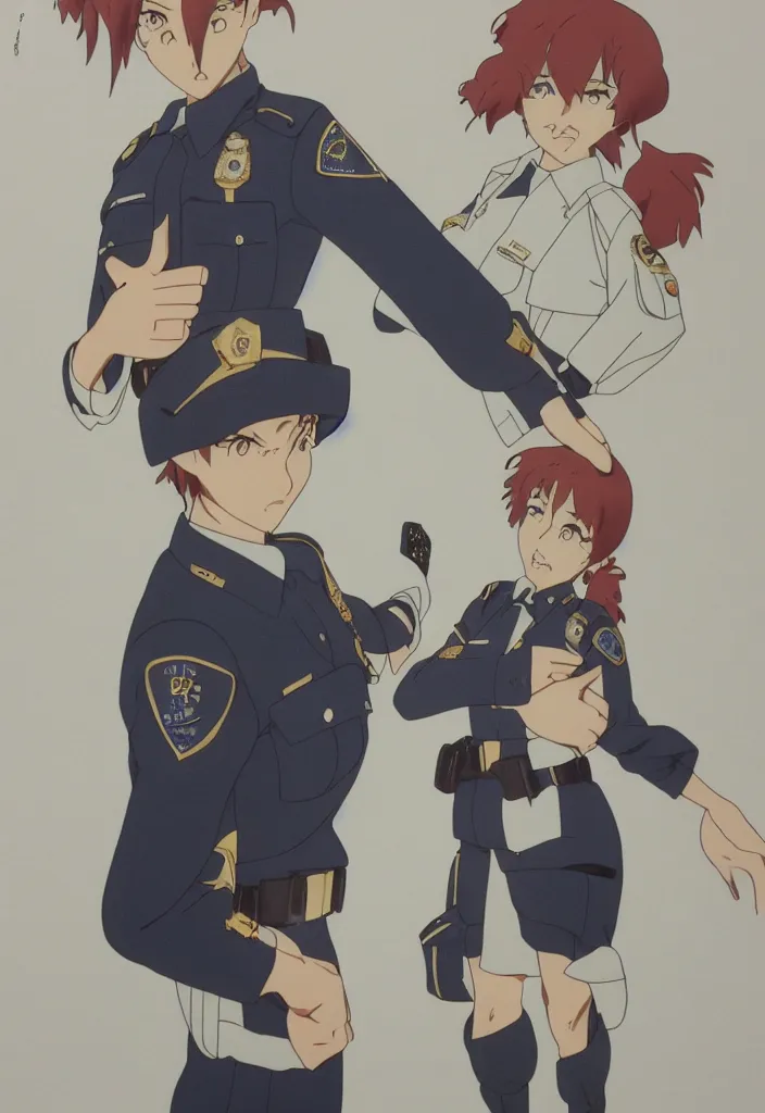 Prompt: a police woman, animation cel for anime movie, designed by haruhiko mikimoto