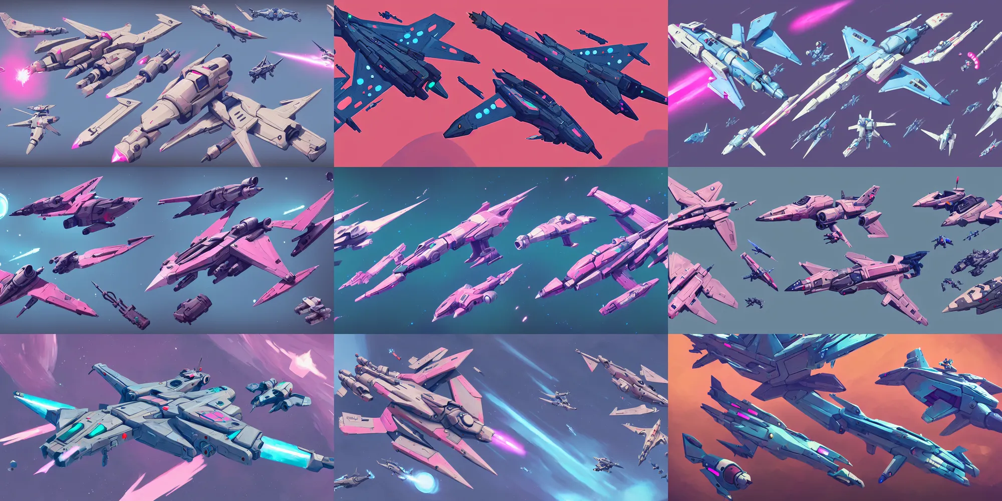 Prompt: game asset of starfighter and vehicles, in gouache detailed paintings, props, stylized, 2 d sprites, kitbash, arcane, overwatch, blue and pink color scheme, 8 k, close up