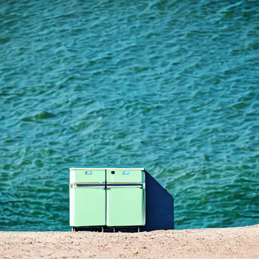 Image similar to blue refrigerator on beach with green sand