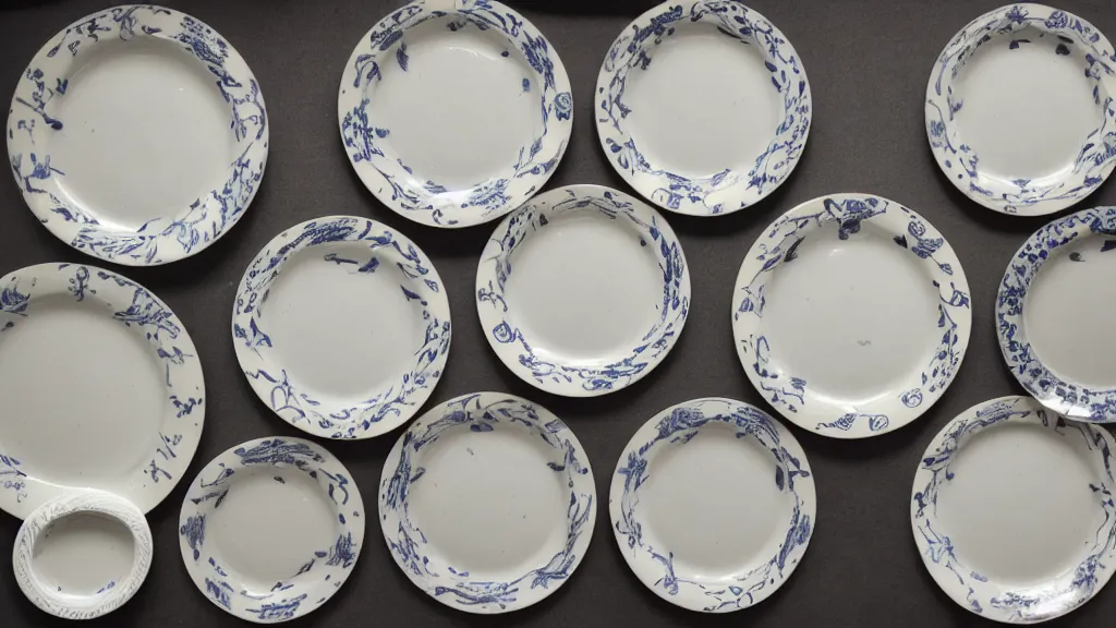 Prompt: a set of Porcelain plates