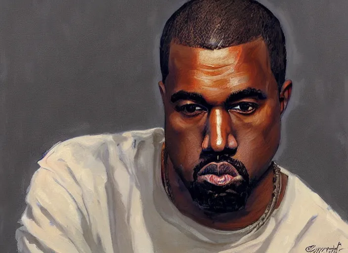 Image similar to a highly detailed beautiful portrait of kanye west, kanye west, by gregory manchess, james gurney, james jean