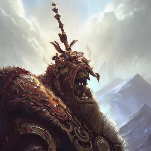 Image similar to the hero mountain king from the game warcraft, oil painting, by greg rutkowski