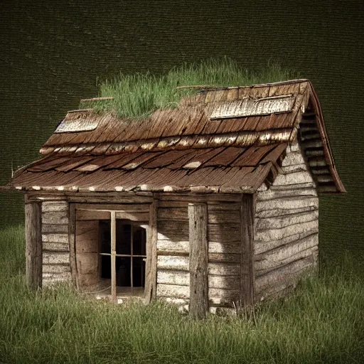 Image similar to an abandoned medieval cabin 3d model, ultrafine detailed, trending on artstation