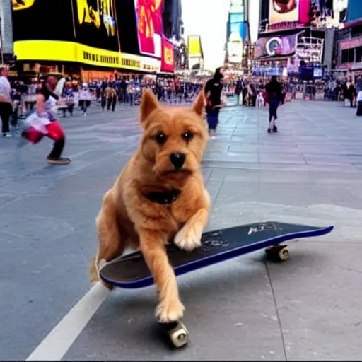 Image similar to dog riding a skateboard in times square