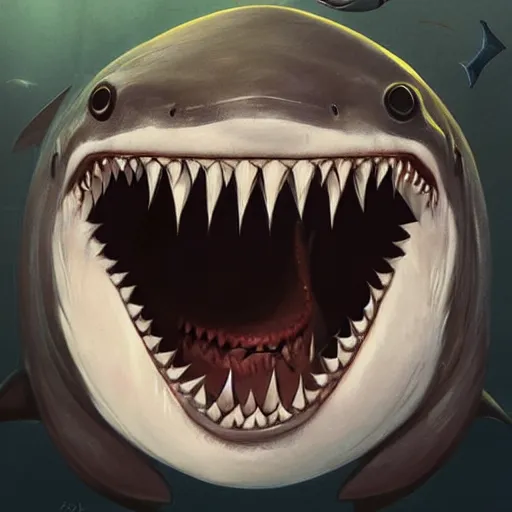 Image similar to illustration, happy shark with beautiful smile, greg rutkowski