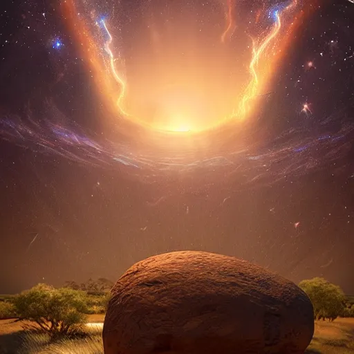 Prompt: star birth at uluru, didgeridoo, epic fantasy art in 8 k photorealistic illustration