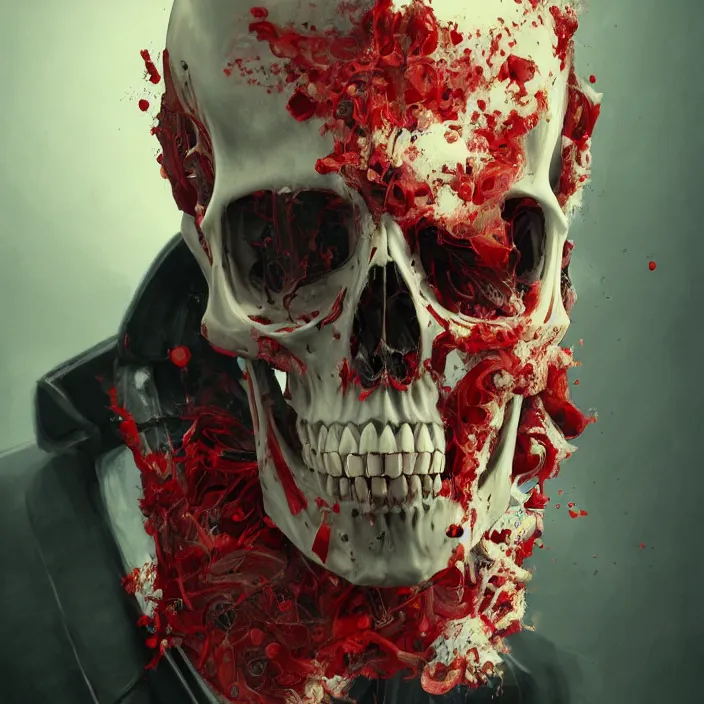 Image similar to portrait of ruby rose as a skull in a suit. intricate abstract. intricate artwork. nightmare fuel. by Tooth Wu, wlop, beeple, dan mumford. octane render, trending on artstation, greg rutkowski very coherent symmetrical artwork. cinematic, hyper realism, high detail, octane render, 8k, iridescent accents