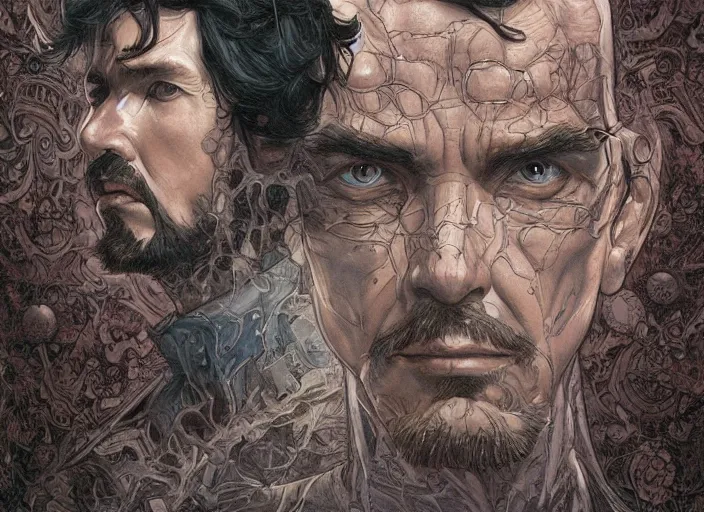 Image similar to a highly detailed eerie portrait of stephen strange, james gurney, james jean