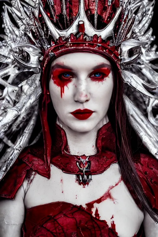 Image similar to the blood crown queen wear the scarlet armor, cinematic lighting, various refining methods, micro macro autofocus, ultra definition, award winning photo