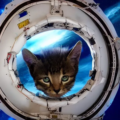 Image similar to astronaut kittens on the bridge of their spaceship, flying through space to the Webb telescope to play on it. Breathtaking high energy