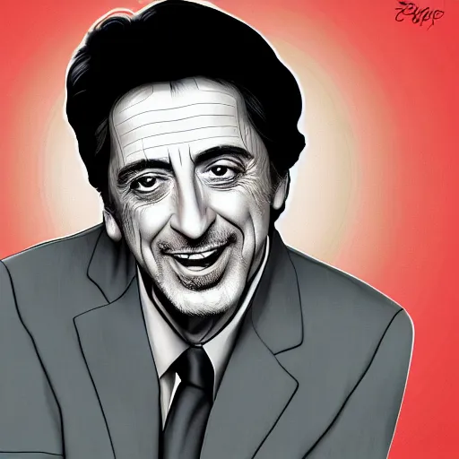 Image similar to al pacino depicted as cuppacino, digital art