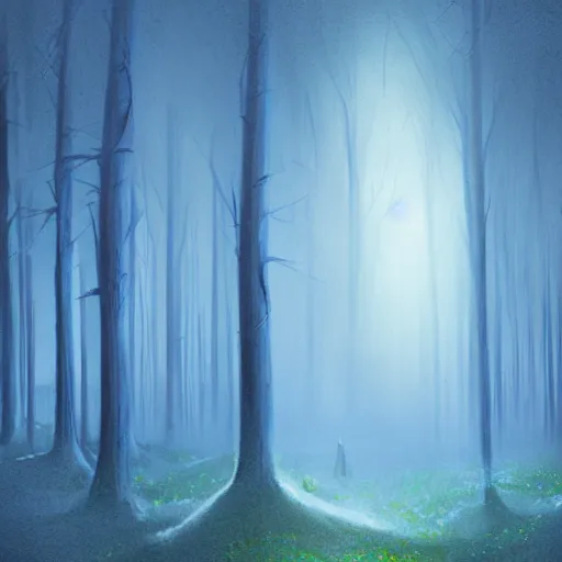 Prompt: portrait of an ethereal forest made of blue light, divine, cyberspace, mysterious, dark high-contrast concept art