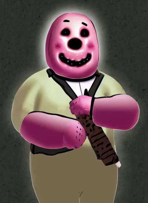 Image similar to Mr Blobby as a Dead by Daylight killer, character portrait