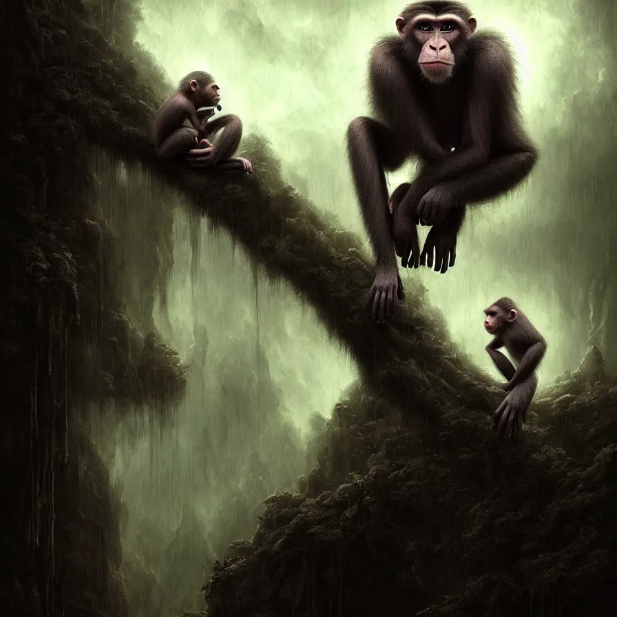 Prompt: epic professional digital art of 🐒🐒 atmospheric lighting, painted, intricate, detailed, foreboding, leesha hannigan, wayne haag, reyna rochin, ignacio fernandez rios, mark ryden, iris van herpen, best on artstation, cgsociety, wlop, pixiv, stunning, gorgeous, much wow, cinematic, masterpiece