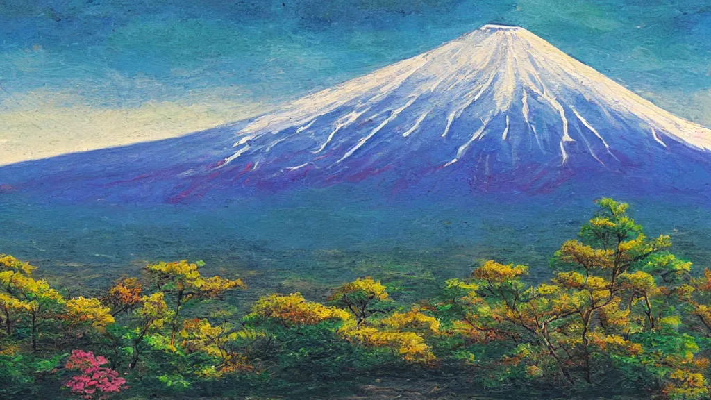 Prompt: an artwork of a landscape of mountain fuji