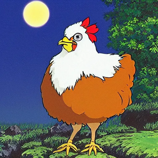 Image similar to very wise chicken by studio ghibli and bob ross