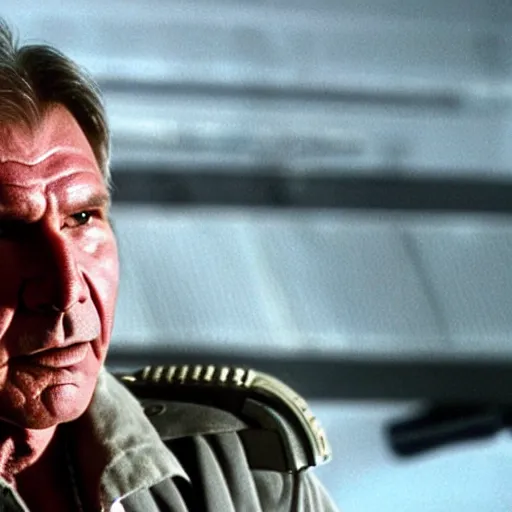 Image similar to A still of Harrison Ford as Commander Adama in Battlestar Galactica (2003)