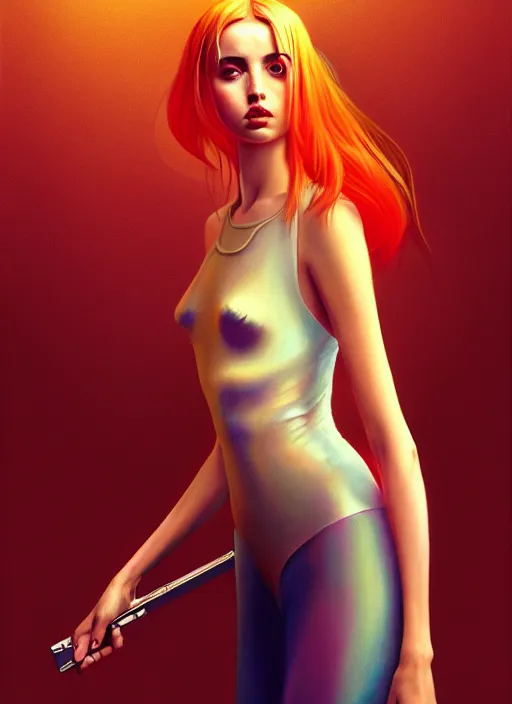 Image similar to hyper realistic zoomed out portrait of ana de armas wearing clothes from the fifth element, leeloo, padme, blade runner, by hsiao ron cheng, ngai victo, nivanh chanthara jean delville wlop and dougherty patrick, trending on artstation, soft light