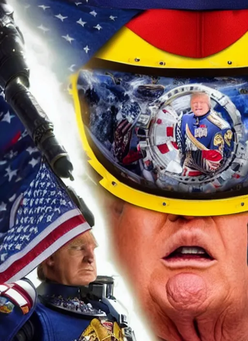 Image similar to donald trump is a space marine, cinematic film movie 4 k 8 k