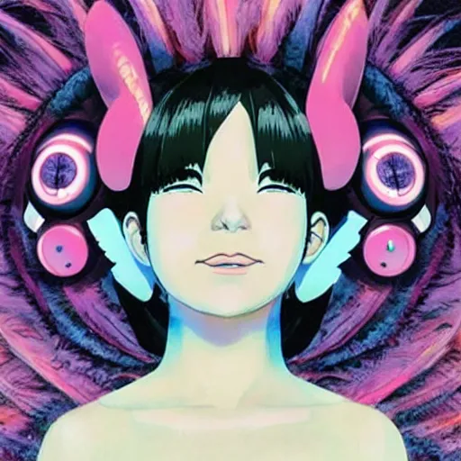 Prompt: bjork as anime, ghibli studio, outer space