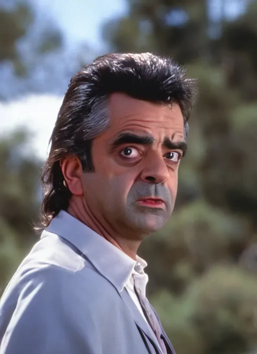 Image similar to film still of Rowan Atkinson as Martin Riggs in Lethal Weapon, 4k