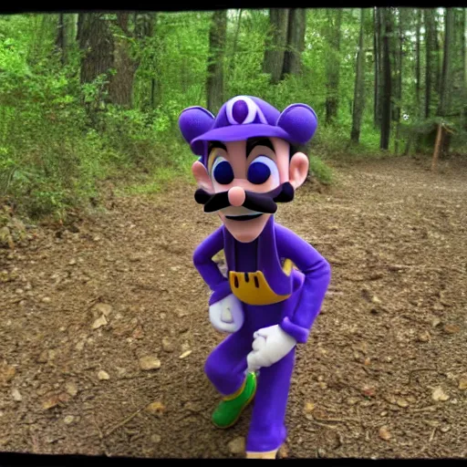 Prompt: Waluigi found footage trail cam