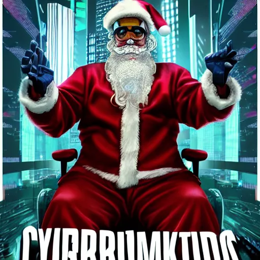 Image similar to cyberpunk santa clause as the leader of a futuristic communist nation, cybernetics, sharp lines, digital, artstation, colored in