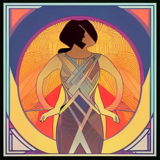 Prompt: geometric abstract art-deco album cover, tycho album art, by alphonse mucha