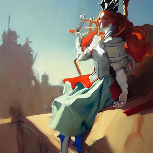 Image similar to greg manchess portrait painting of partially armored alice from alice in wonderland as overwatch character, medium shot, asymmetrical, profile picture, organic painting, sunny day, matte painting, bold shapes, hard edges, street art, trending on artstation, by huang guangjian, gil elvgren, ruan jia, randy vargas, greg rutkowski