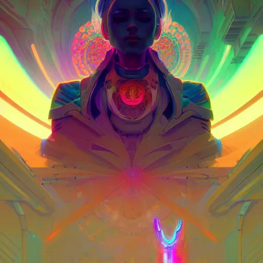 Image similar to a cybernetic temple, vaporwave aesthetic, colorful, psychedelic, digital painting, artstation, concept art, smooth, sharp focus, illustration, art by artgerm and greg rutkowski and alphonse mucha