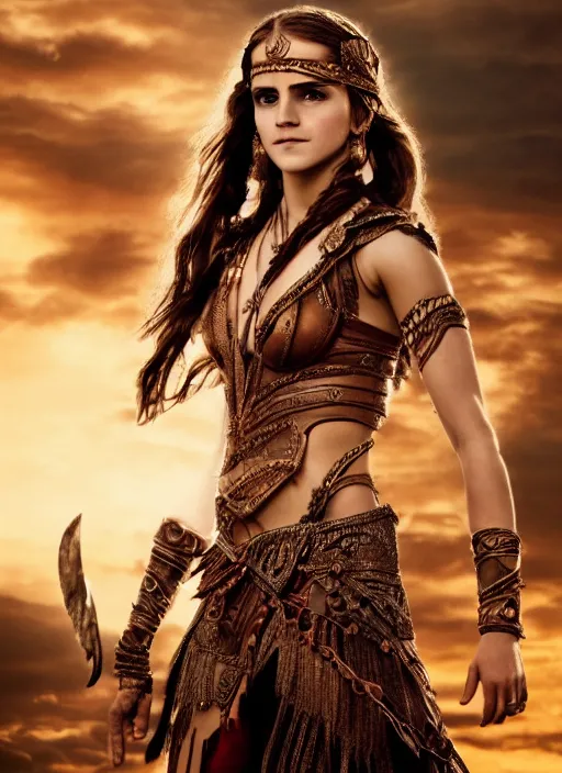 Image similar to ultrarealistic photo of warrior princess emma watson dejah thoris, full body, cinematic,