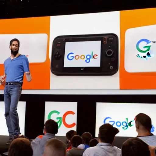 Image similar to google ceo announcing their new console at 2 0 1 9 e 3