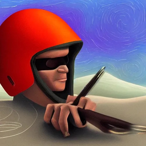 Image similar to Morpheus the sandman with his tools the ruby, the pouch of sand, and the helmet. Award-winning digital painting