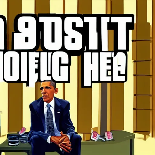 Image similar to obama sitting in a prison cell, in the style of gta loading screens