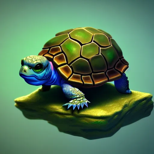 Image similar to Isometric 3D Fantasy turtle, Smoth 3D Illustration, Cinematic Matte Painting, soft render, Servando Lupini, handpaint texture, Blender, 3DCoat