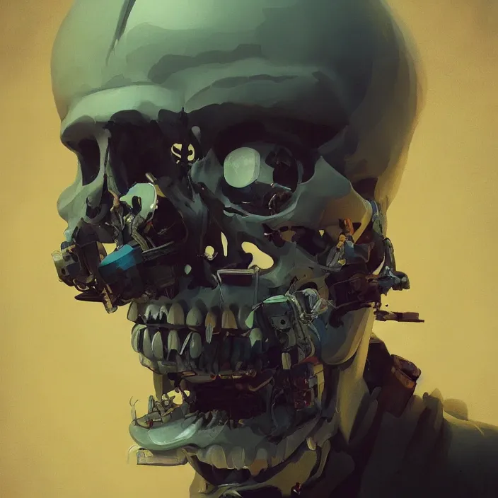 Image similar to a beautiful painting of a cyberpunk skull by sergey kolesov and pascal blanche and rhads and tony skeor. in style of film noir illustration, symmetry, sci fi, hyper detailed. octane render. trending on artstation